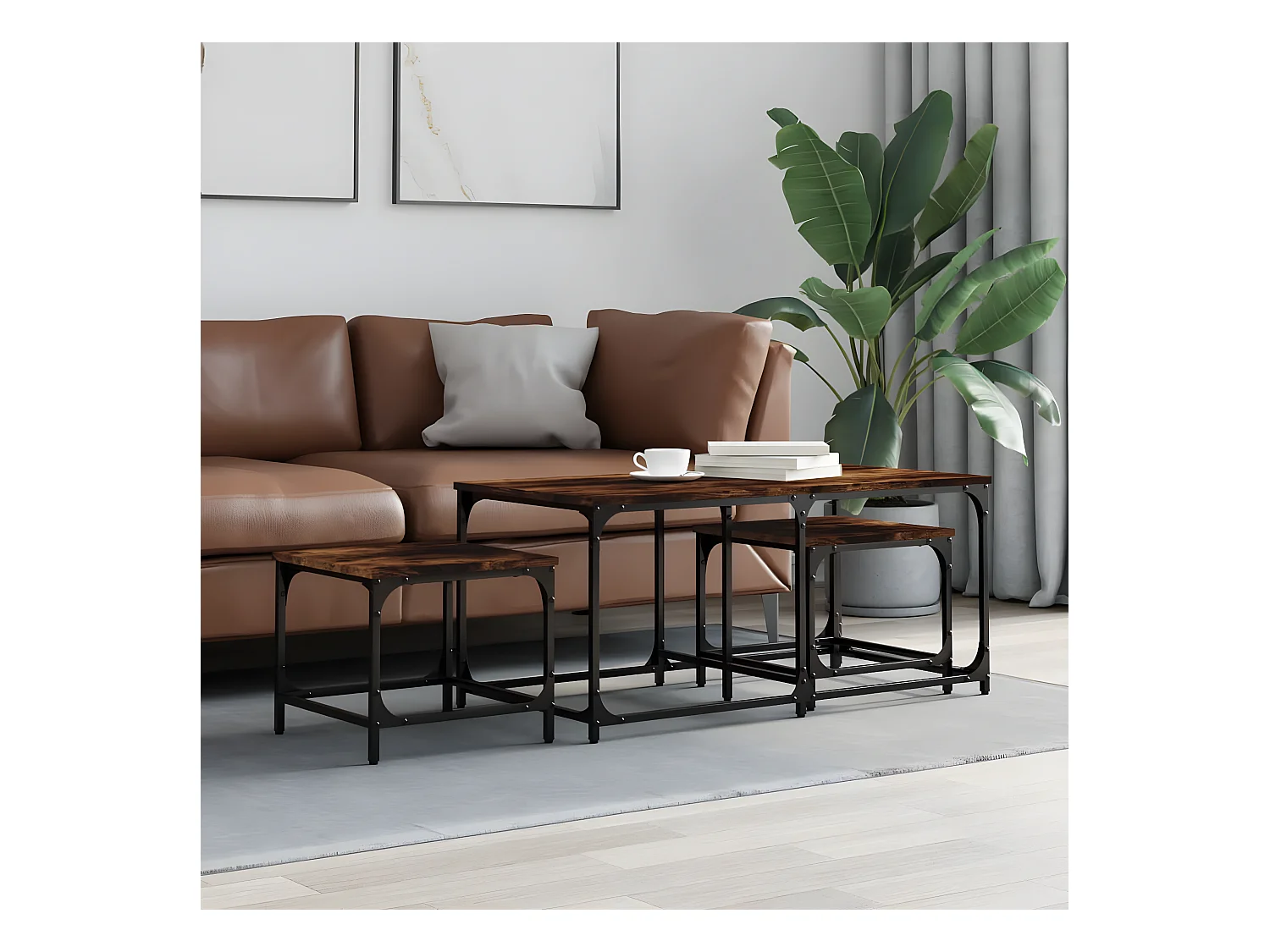 Tables basses gigognes 3 pcs chêne fumé bois d'ingénierie