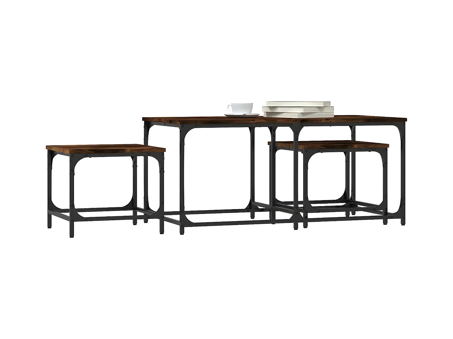 Tables basses gigognes 3 pcs chêne fumé bois d'ingénierie