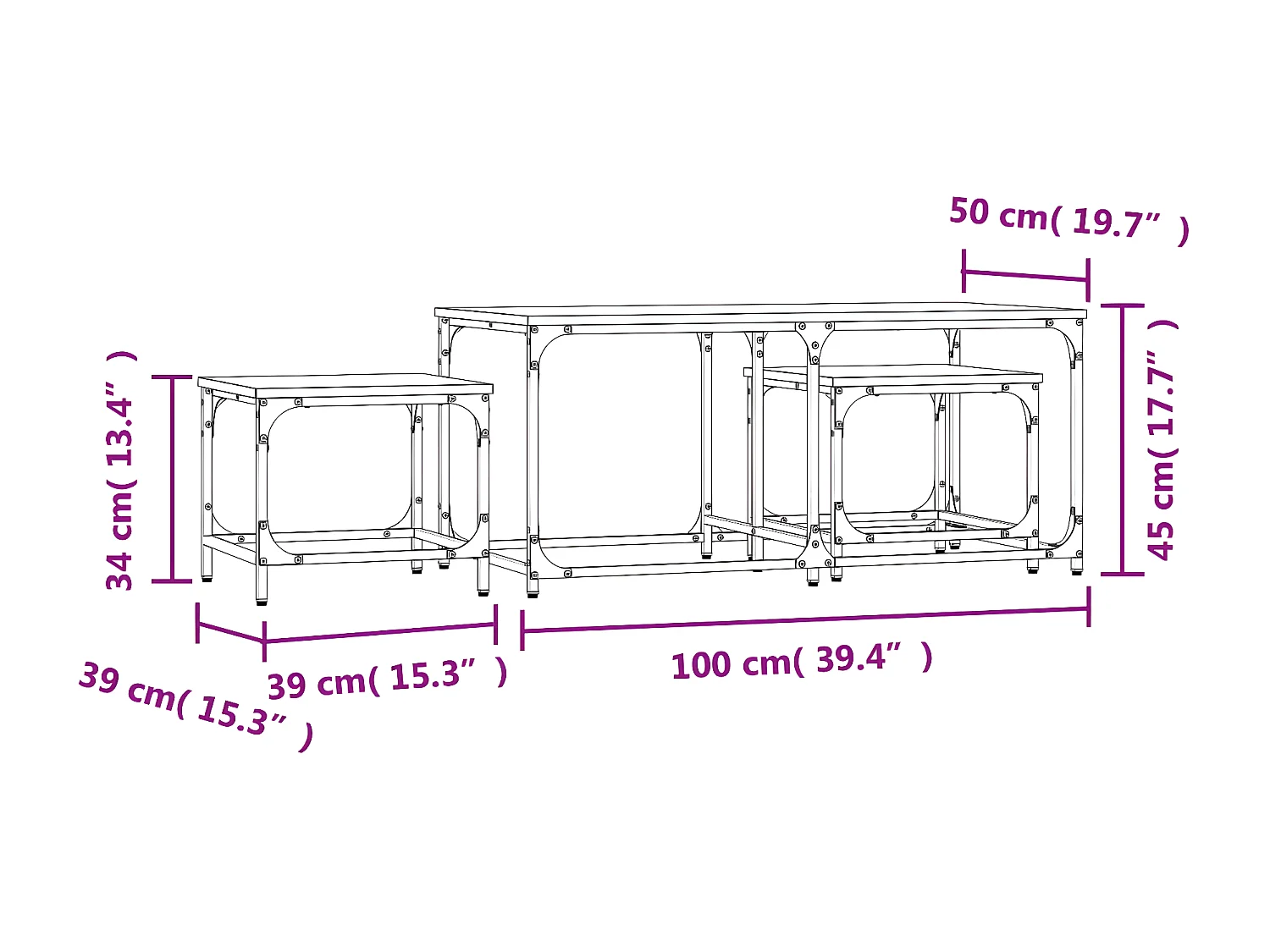 Tables basses gigognes 3 pcs chêne fumé bois d'ingénierie