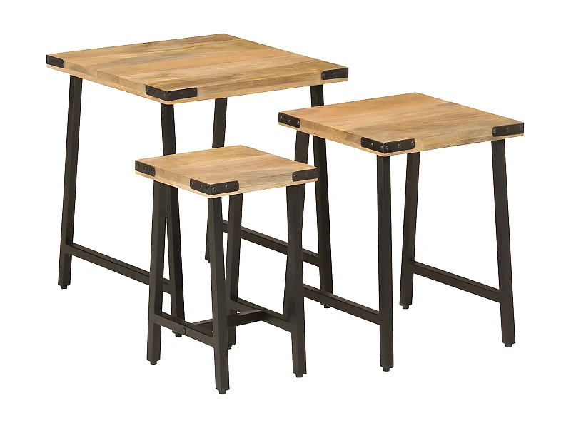 Tables basses gigognes 3 pcs bois massif de manguier et fer