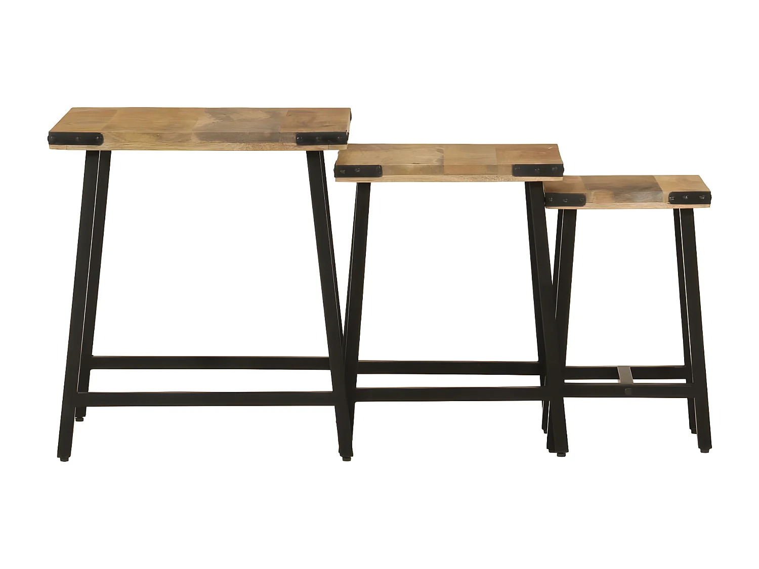 Tables basses gigognes 3 pcs bois massif de manguier et fer