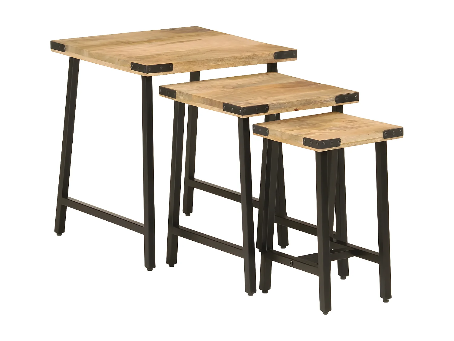 Tables basses gigognes 3 pcs bois massif de manguier et fer
