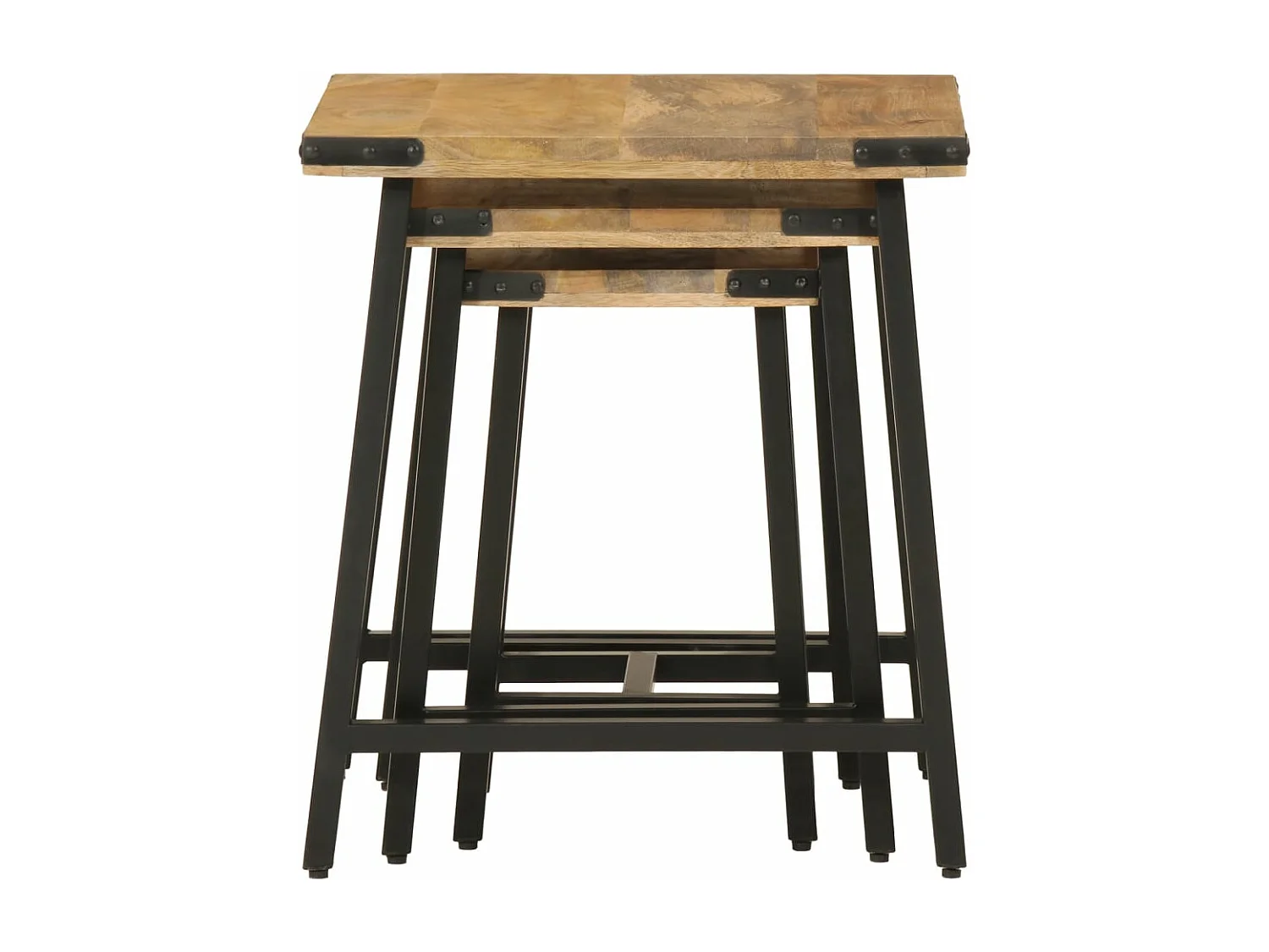 Tables basses gigognes 3 pcs bois massif de manguier et fer