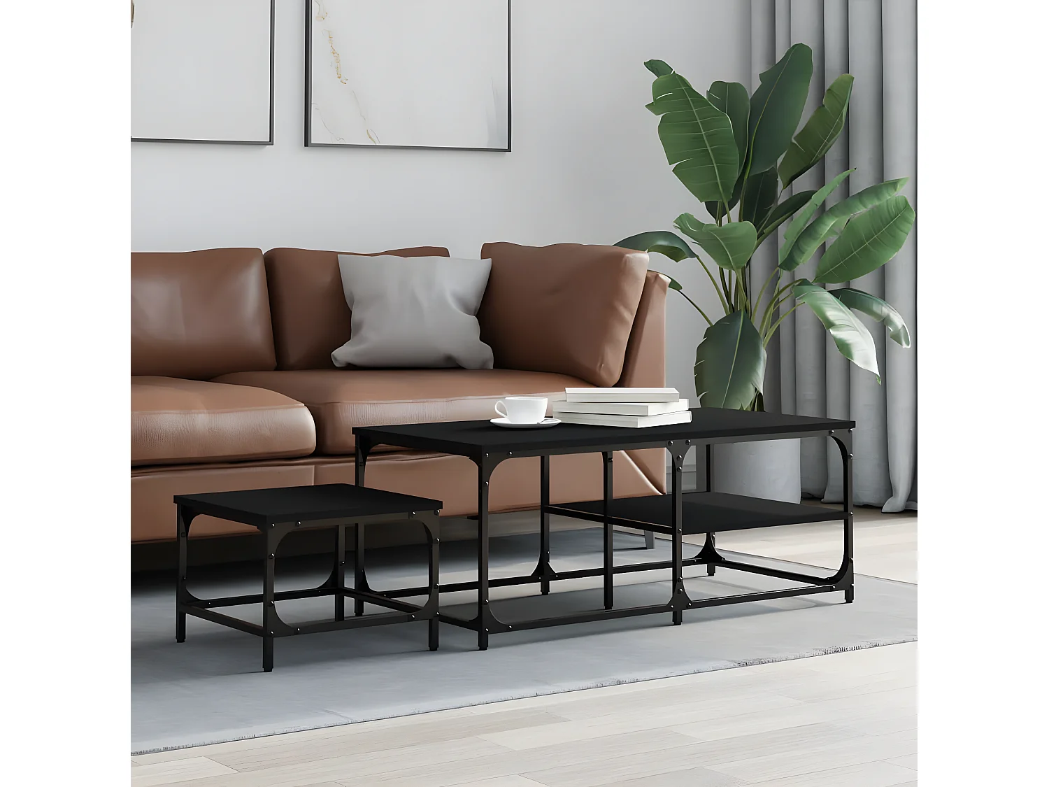 Tables basses gigognes 2 pcs noir bois d'ingénierie