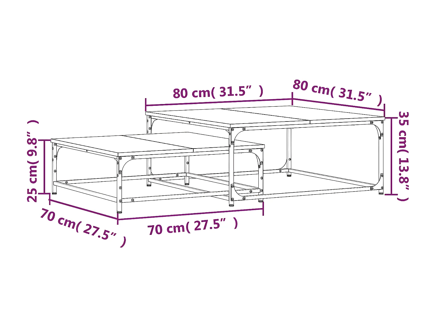 Tables basses gigognes 2 pcs chêne sonoma bois d'ingénierie