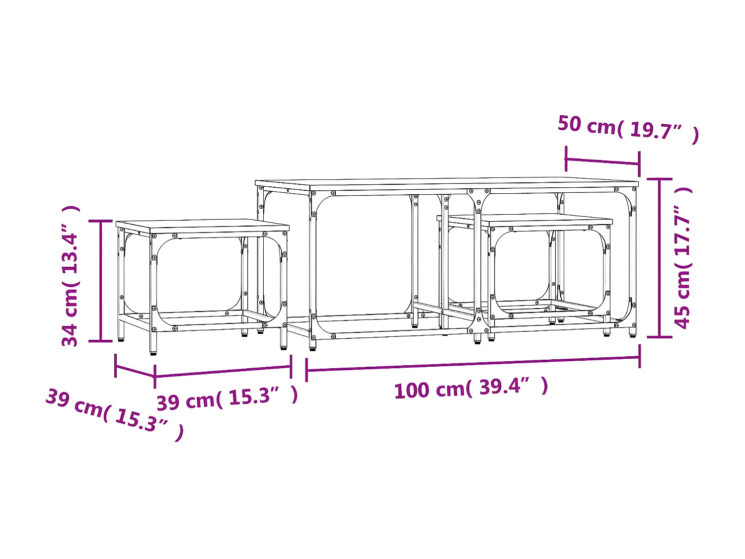 Tables basses gigognes 3 pcs sonoma gris bois d'ingénierie