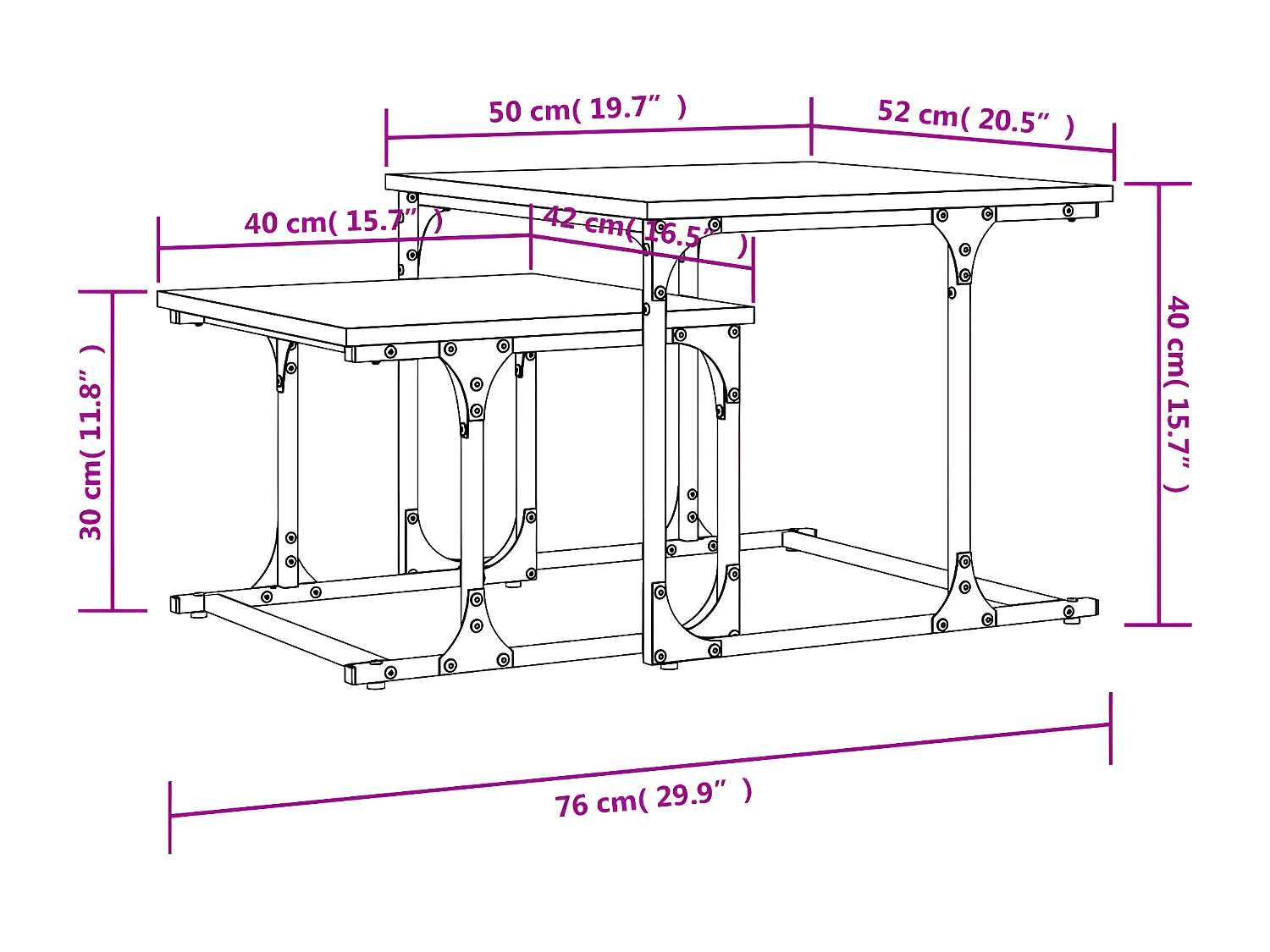 2-delige Tafeltjesset bewerkt hout gerookt eikenkleurig