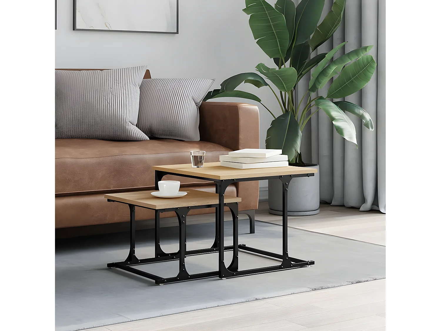 Table basse gigogne 2 pcs chêne sonoma bois d'ingénierie