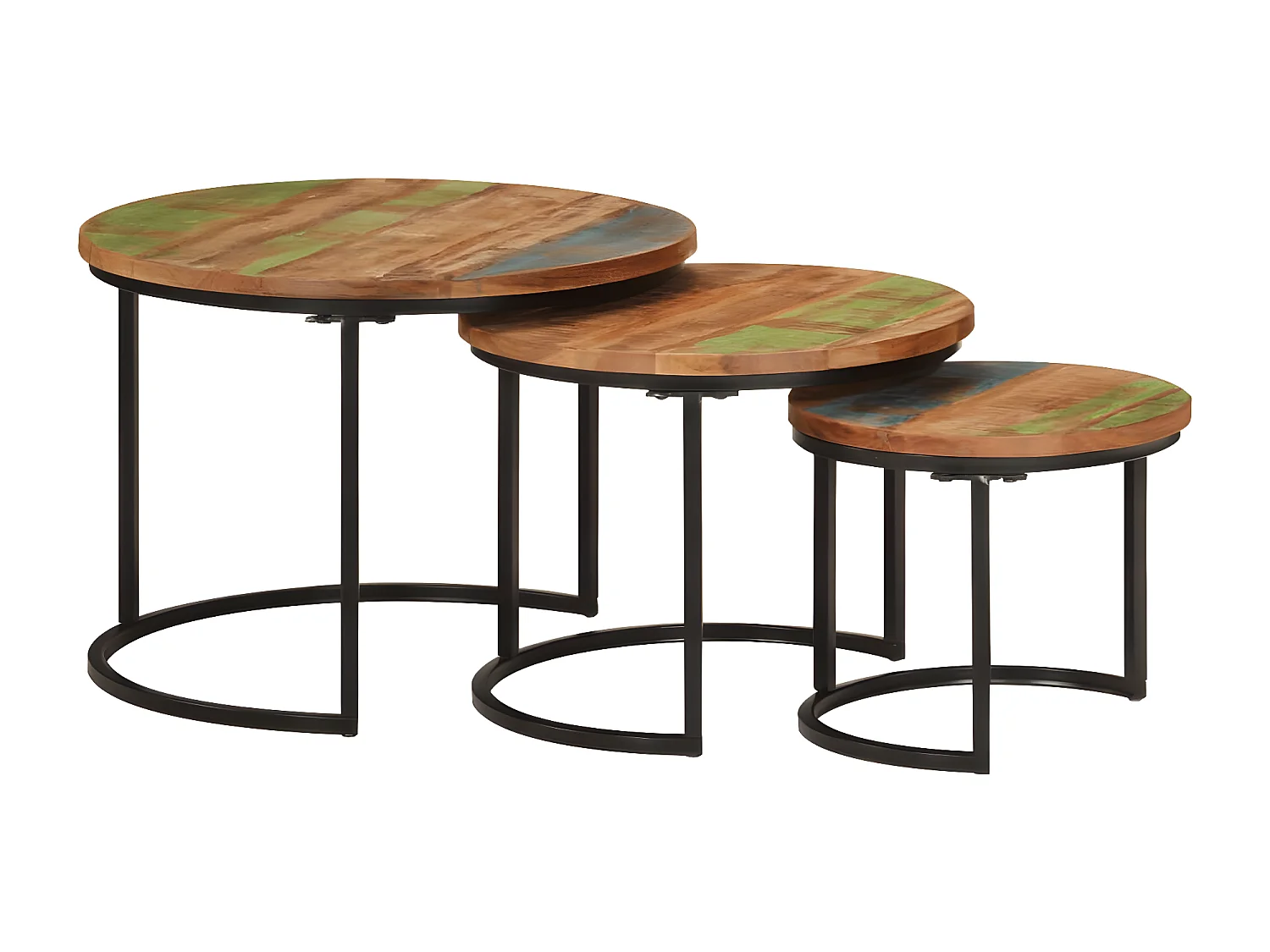 Tables gigognes 3 pcs bois massif de récupération