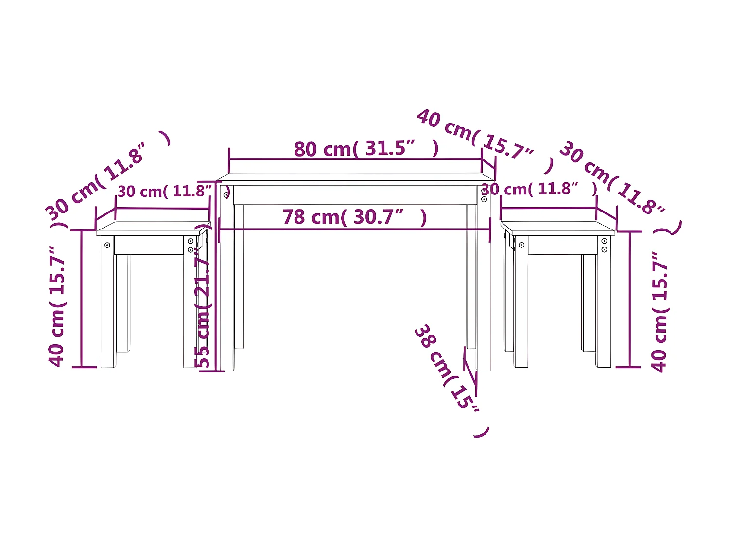 Tables gigognes 3 pcs Bois de pin massif