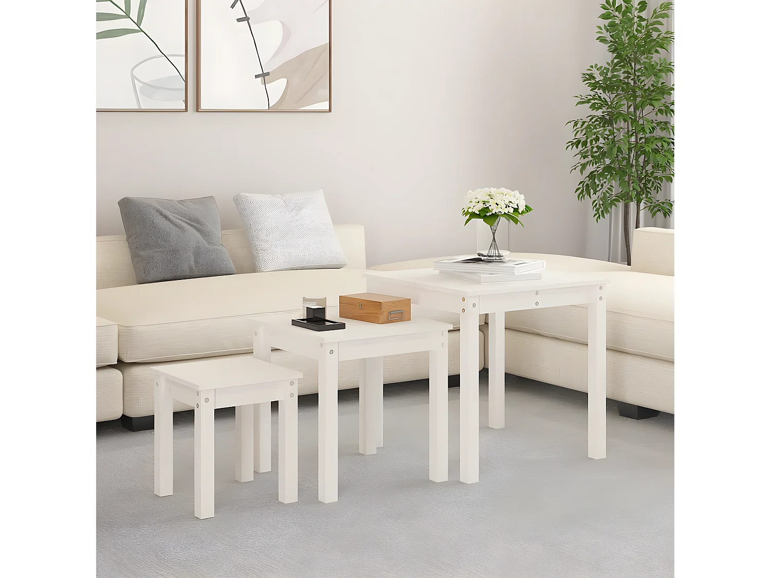 Tables gigognes 3 pcs Blanc Bois de pin massif