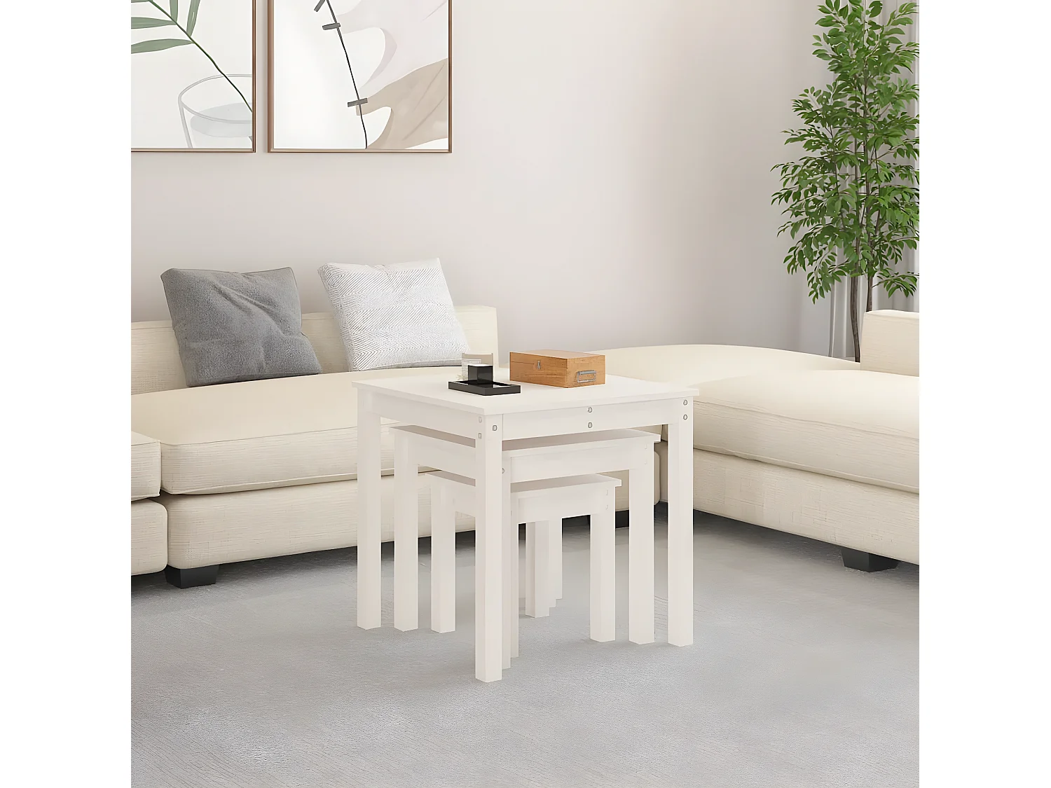Tables gigognes 3 pcs Blanc Bois de pin massif