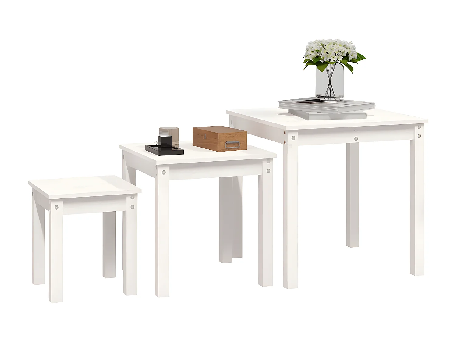 Tables gigognes 3 pcs Blanc Bois de pin massif