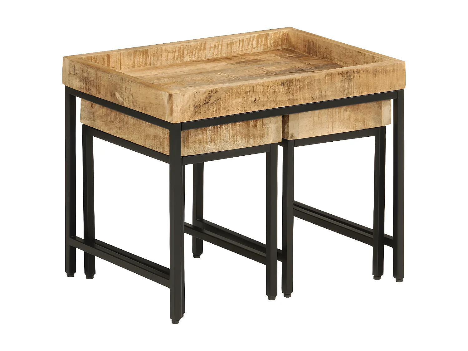 Tables basses gigognes 3pcs bois de manguier massif brut et fer