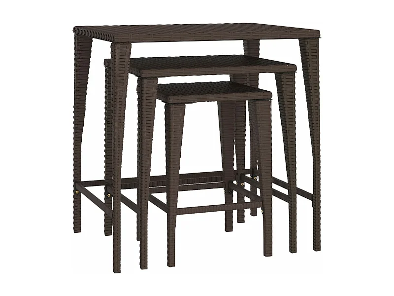 Tables gigognes 3 pcs marron résine tressée