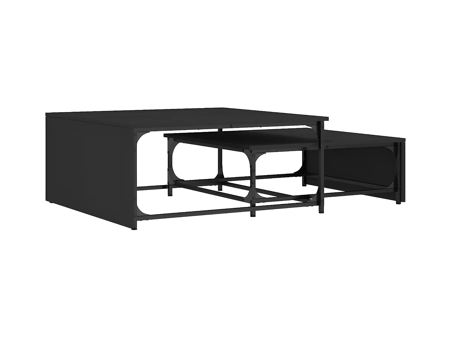 Tables basses gigognes 2 pcs noir bois d'ingénierie et métal