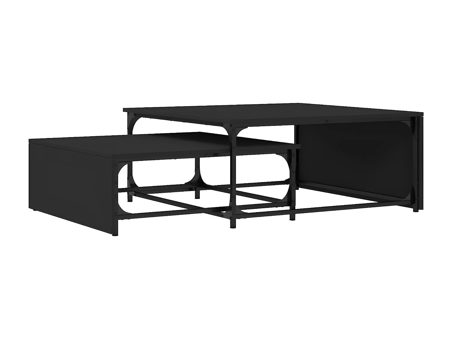 Tables basses gigognes 2 pcs noir bois d'ingénierie et métal