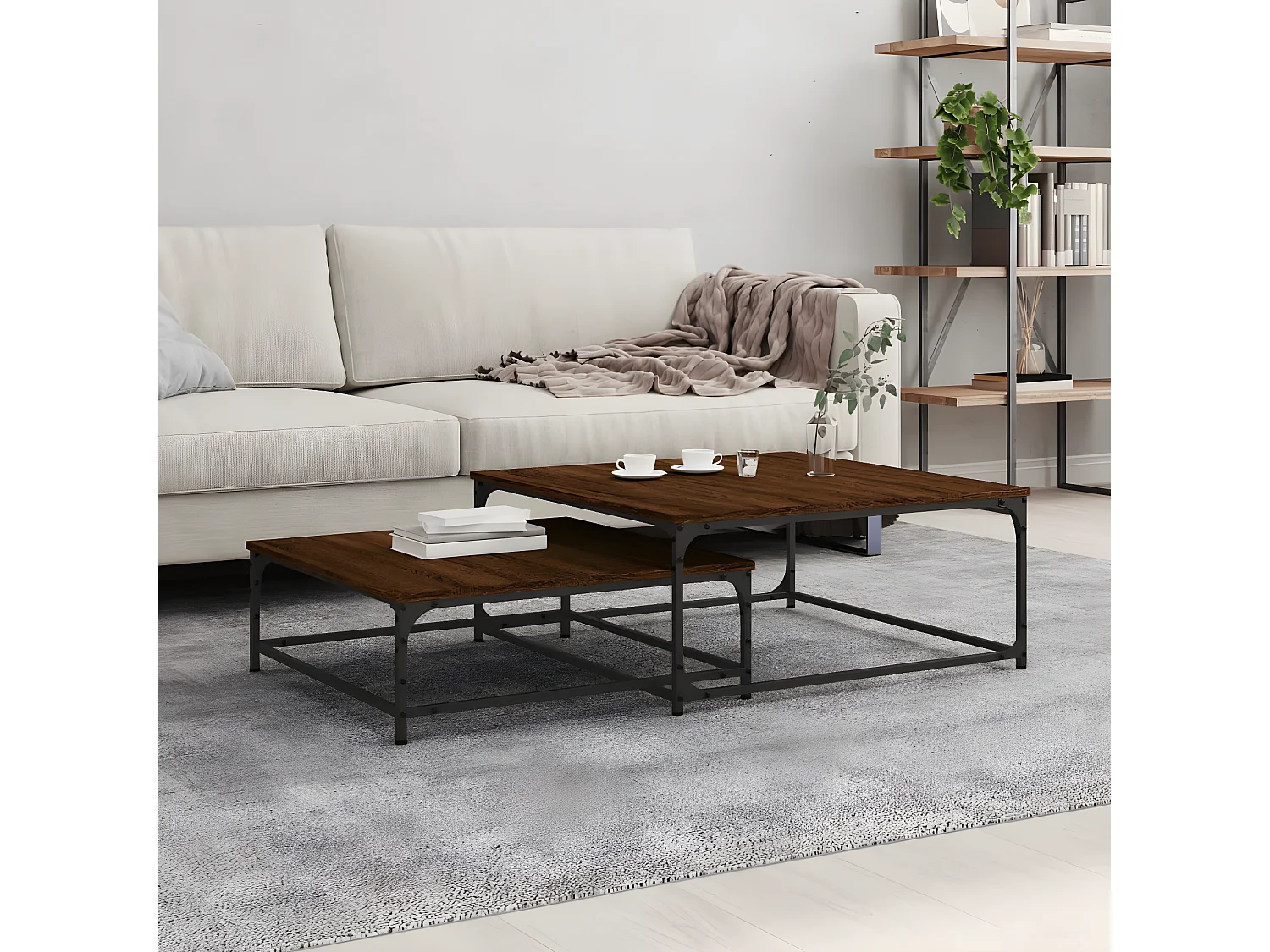 2-delige Tafeltjesset bewerkt hout bruin eikenkleur