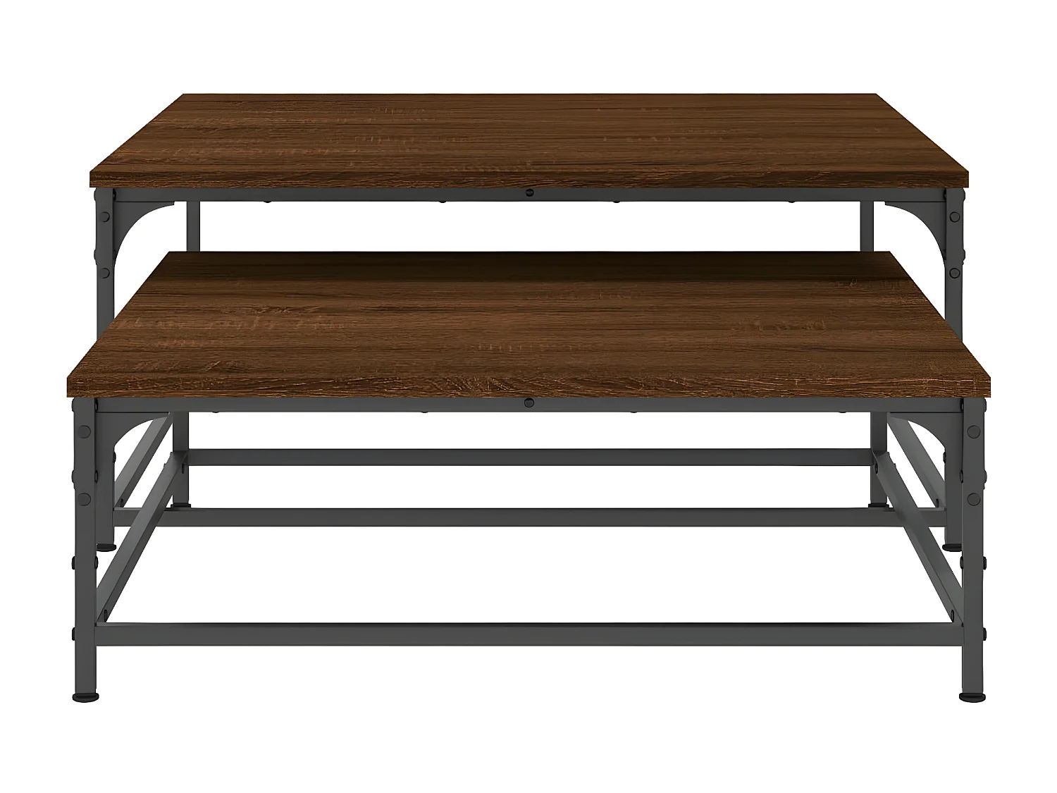 2-delige Tafeltjesset bewerkt hout bruin eikenkleur