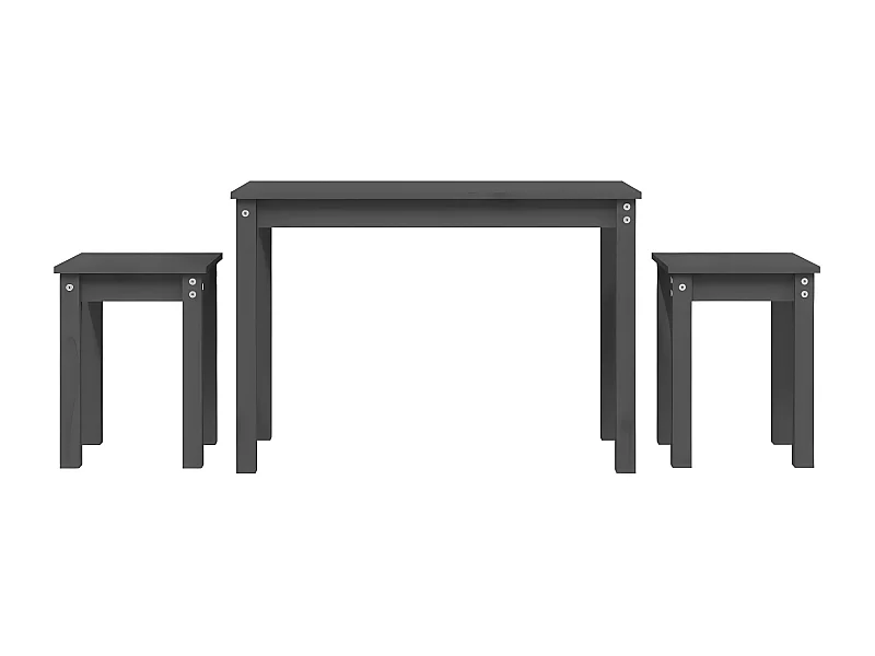 Tables gigognes 3 pcs Gris Bois de pin massif