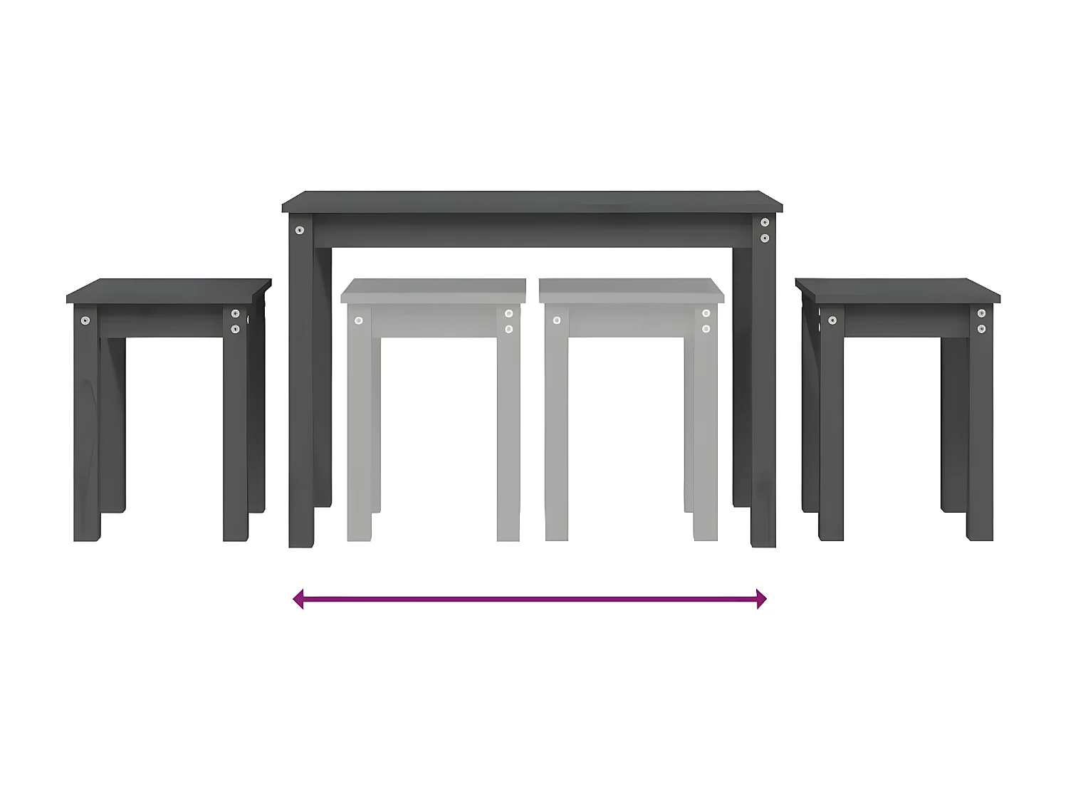 Tables gigognes 3 pcs Gris Bois de pin massif