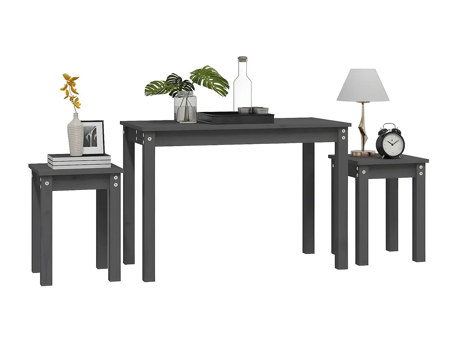 Tables gigognes 3 pcs Gris Bois de pin massif