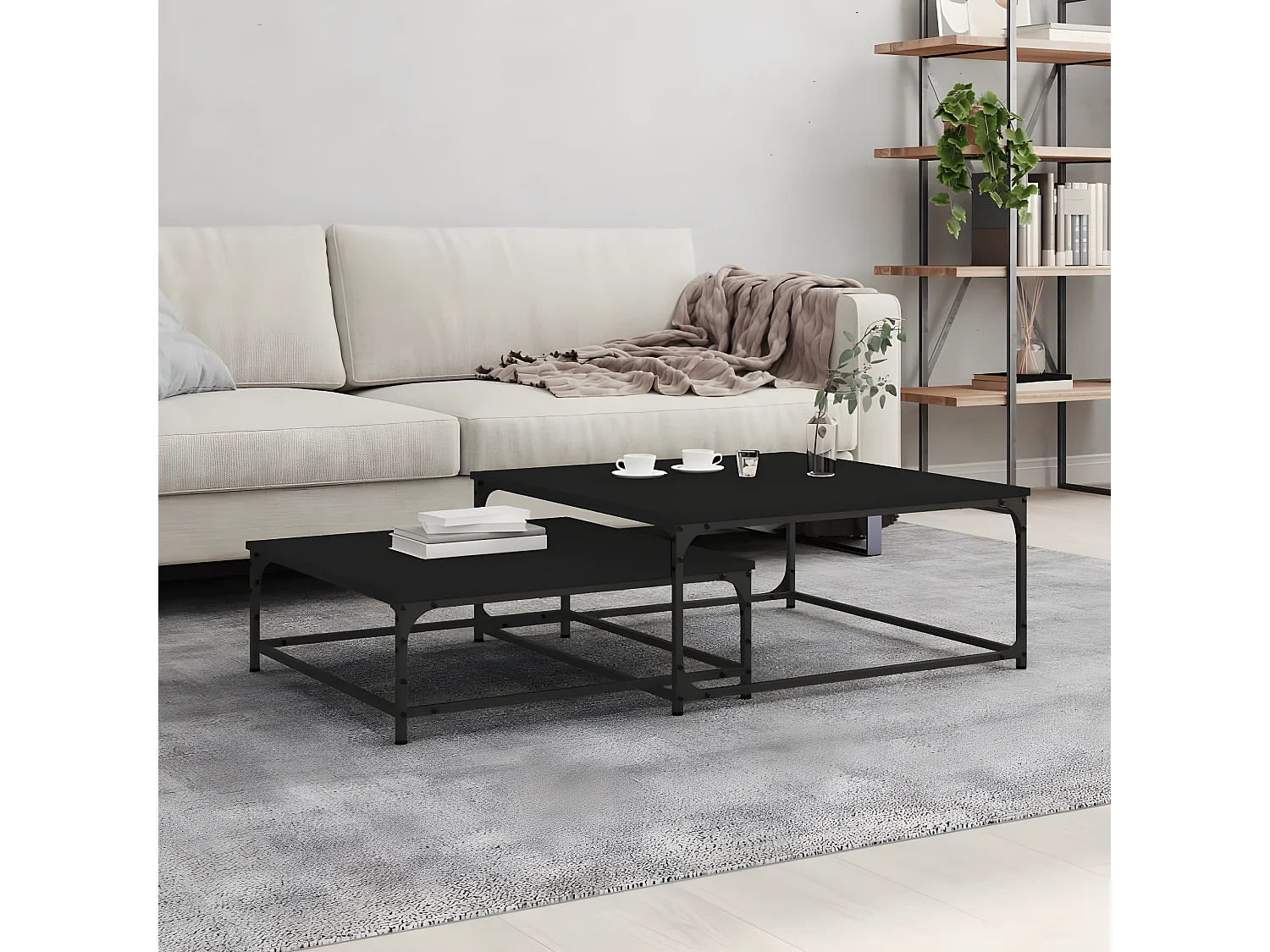 Tables basses gigognes 2 pcs noir bois d'ingénierie