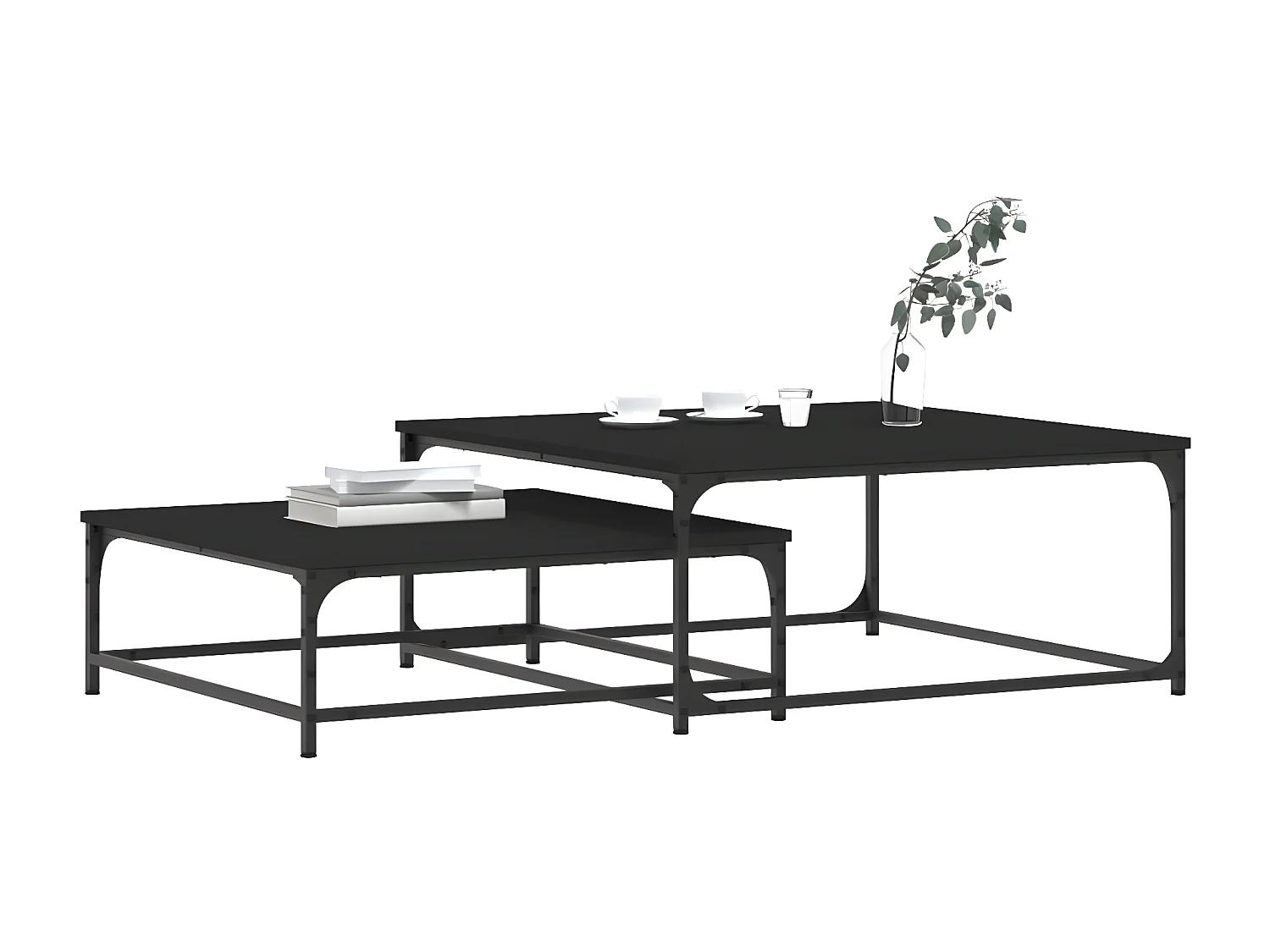 Tables basses gigognes 2 pcs noir bois d'ingénierie