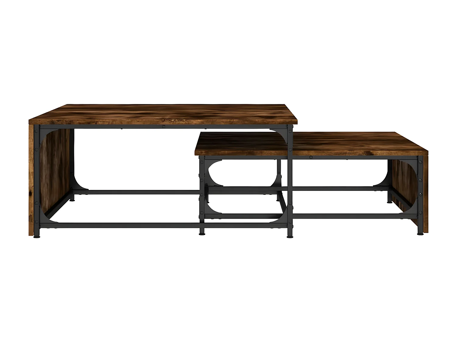 2-delige Salontafelset bewerkt hout en metaal gerookt eiken