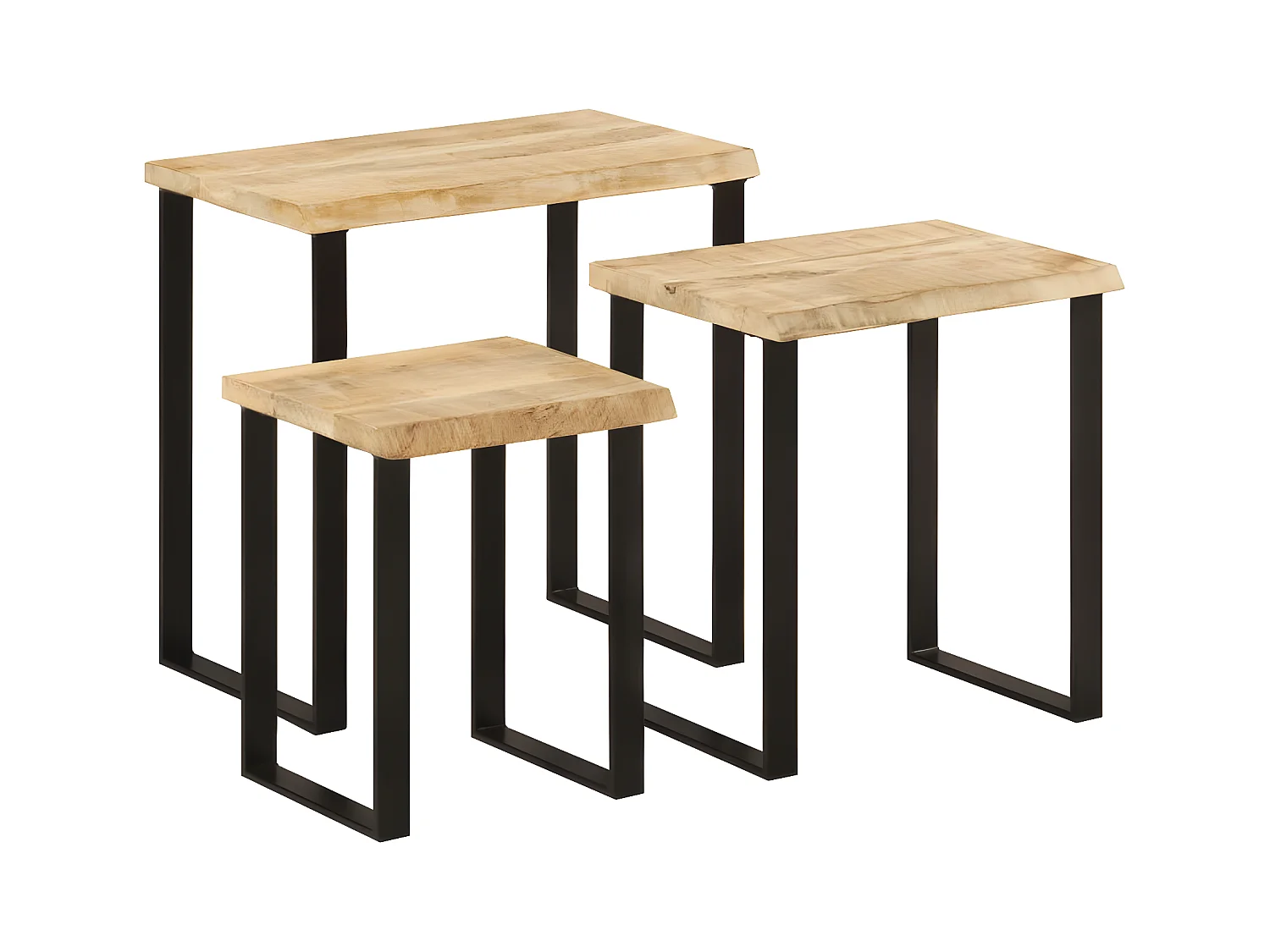 Tafeltjesset 3 st met natuurlijke rand massief mangohout