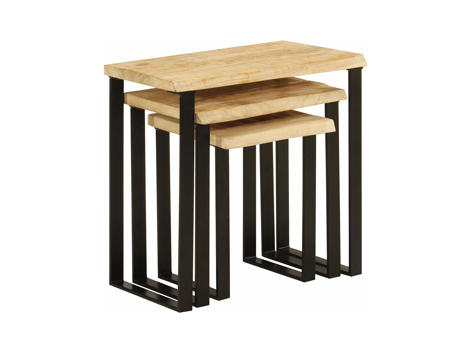 Tafeltjesset 3 st met natuurlijke rand massief mangohout