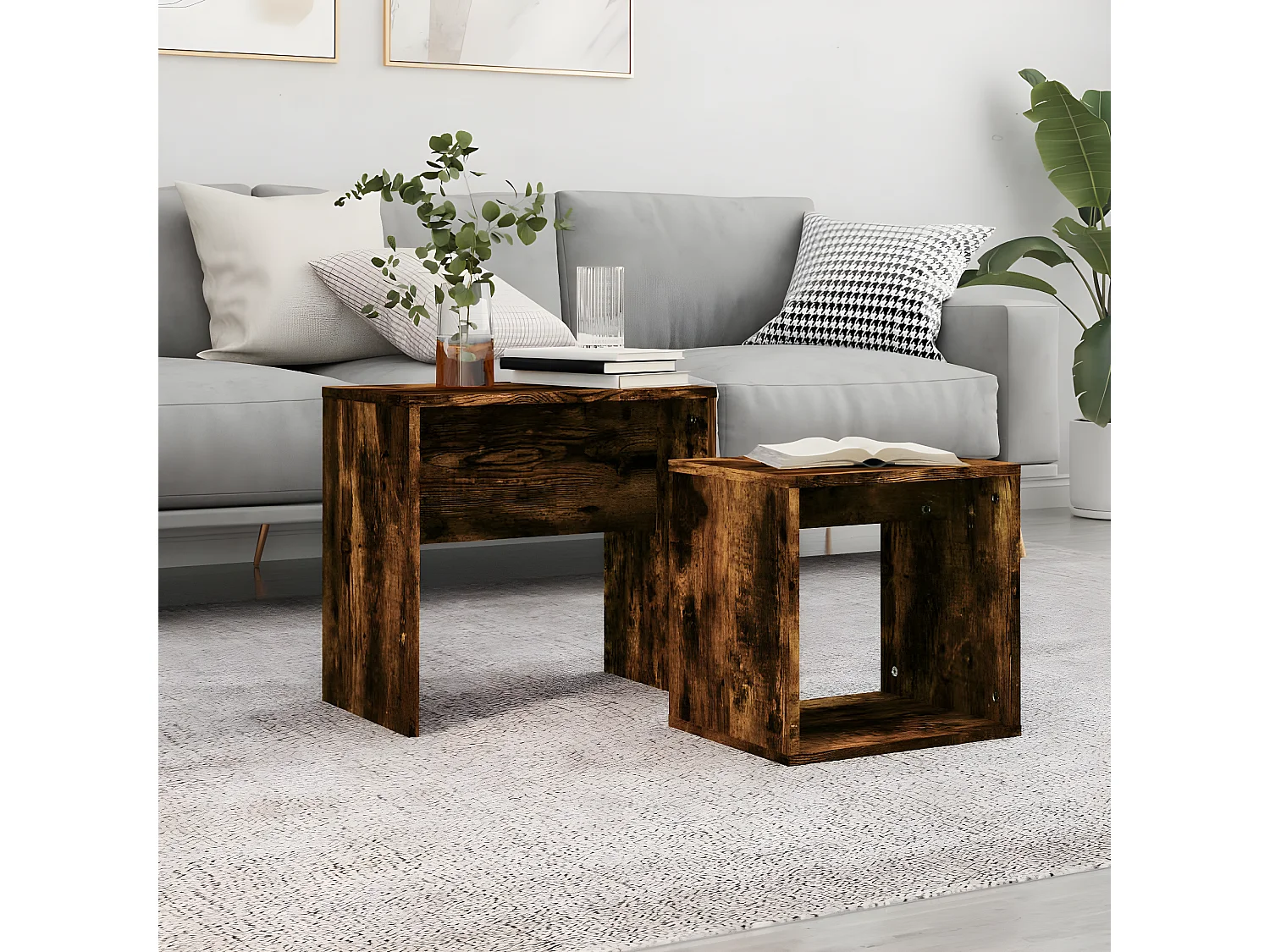 Tables basses gigognes 2 pcs chêne fumé bois d'ingénierie
