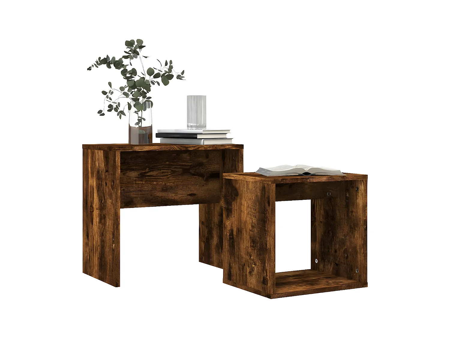 2-delige Tafeltjesset bewerkt hout gerookt eikenkleurig