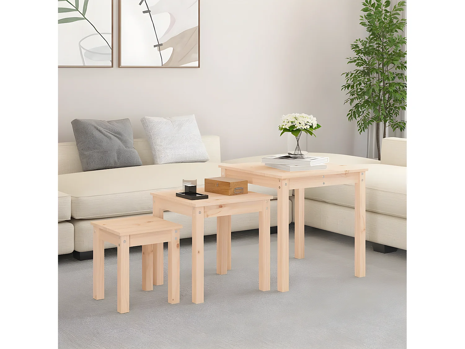 Tables gigognes 3 pcs Bois de pin massif