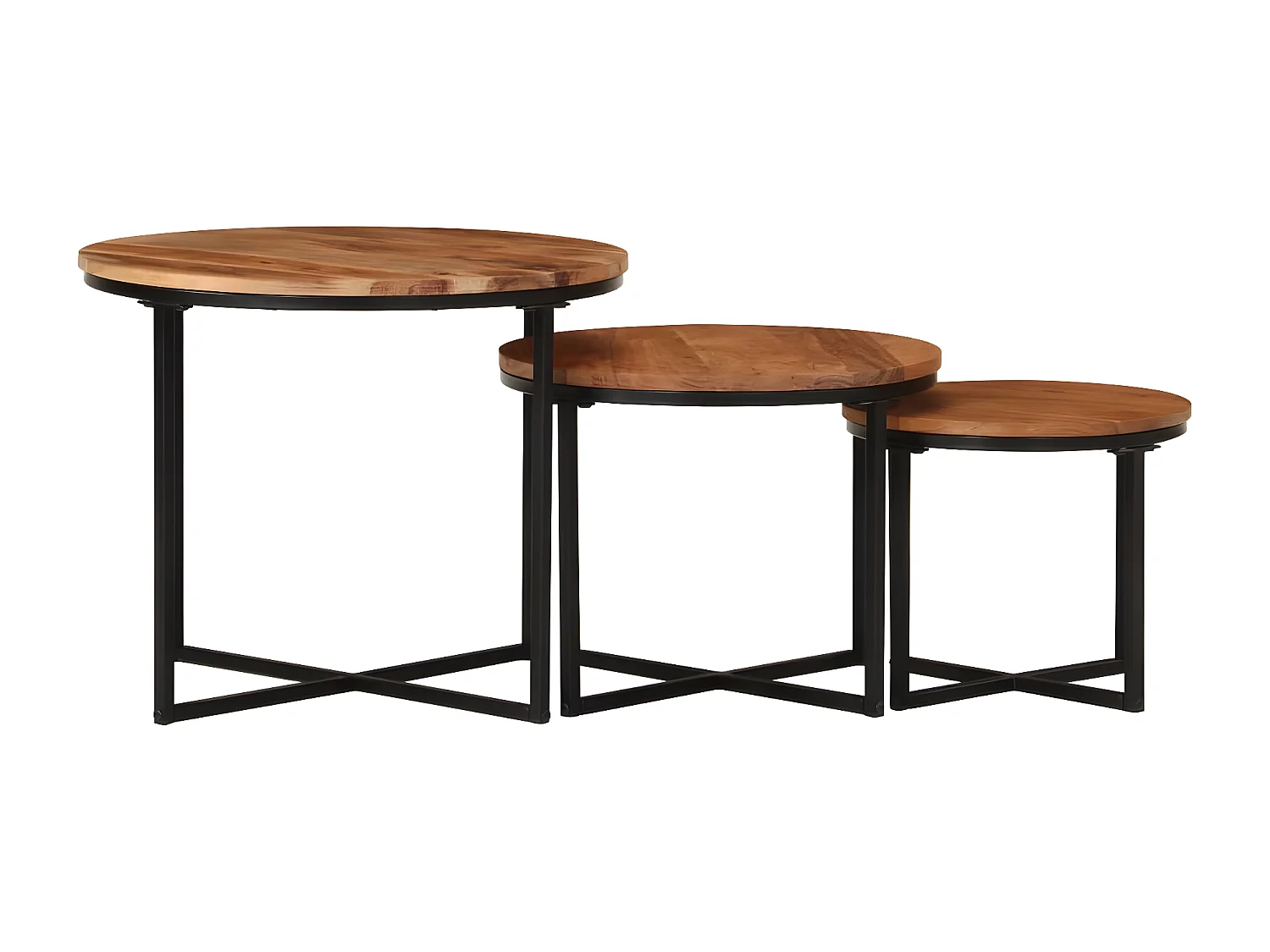Tables basses gigognes 3 pcs bois massif d'acacia et fer