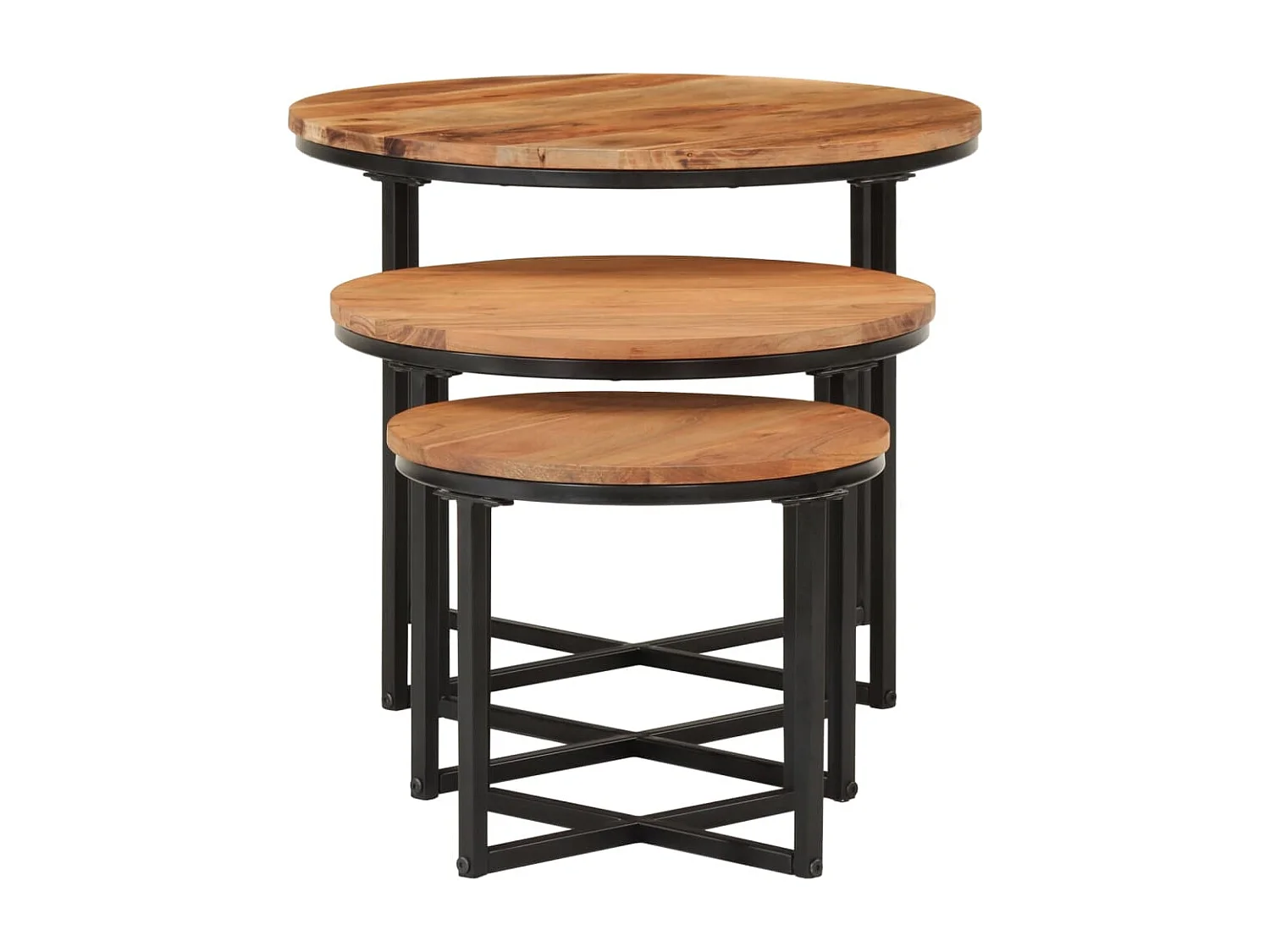 Tables basses gigognes 3 pcs bois massif d'acacia et fer