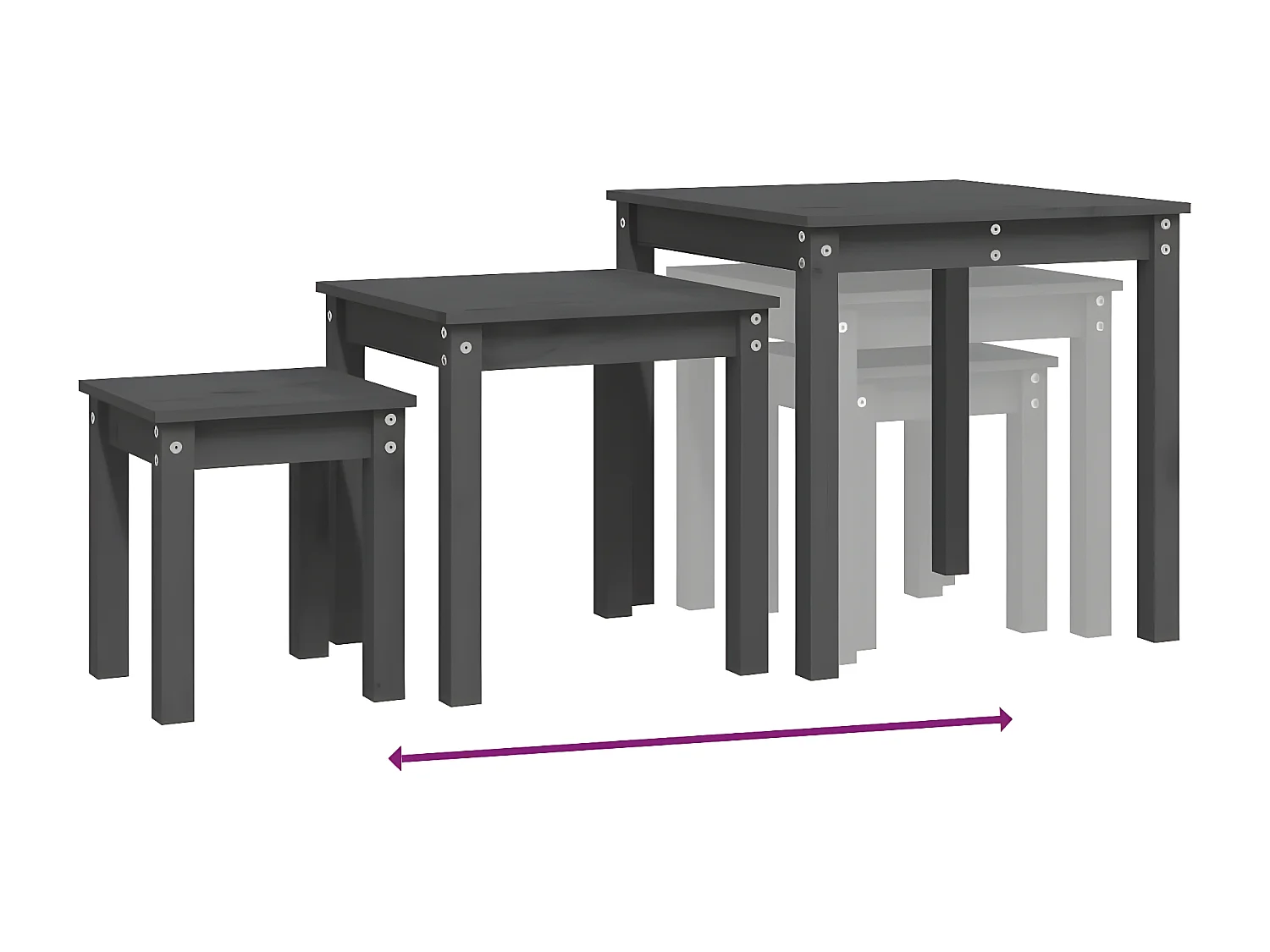 Tables gigognes 3 pcs Gris Bois de pin massif