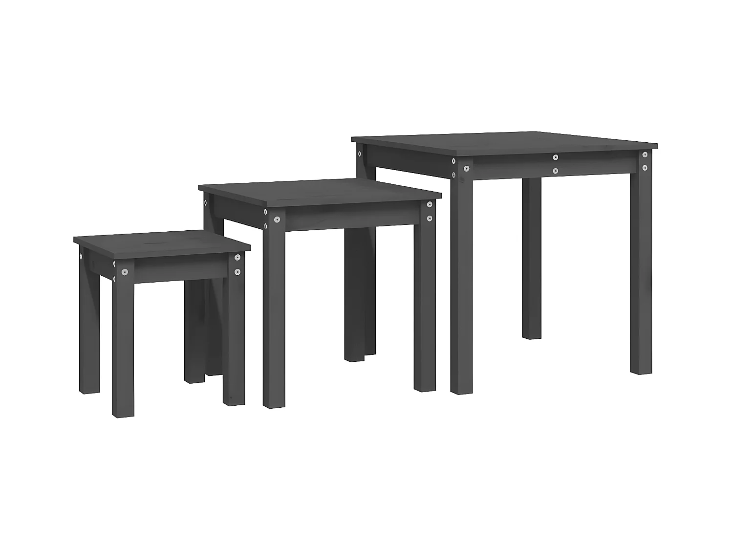 Tables gigognes 3 pcs Gris Bois de pin massif