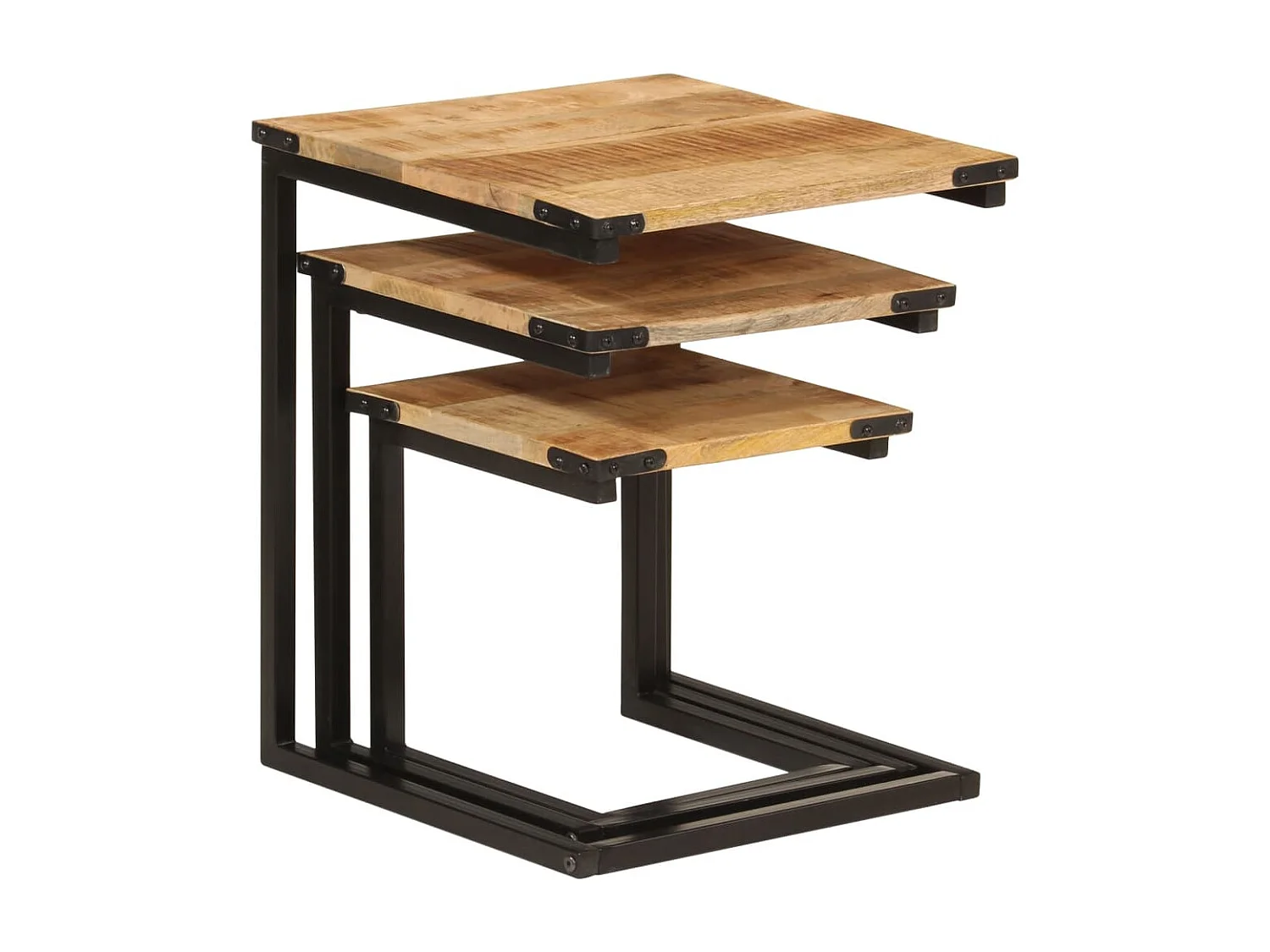 Tables basses gigognes 3 pcs bois massif de manguier et fer