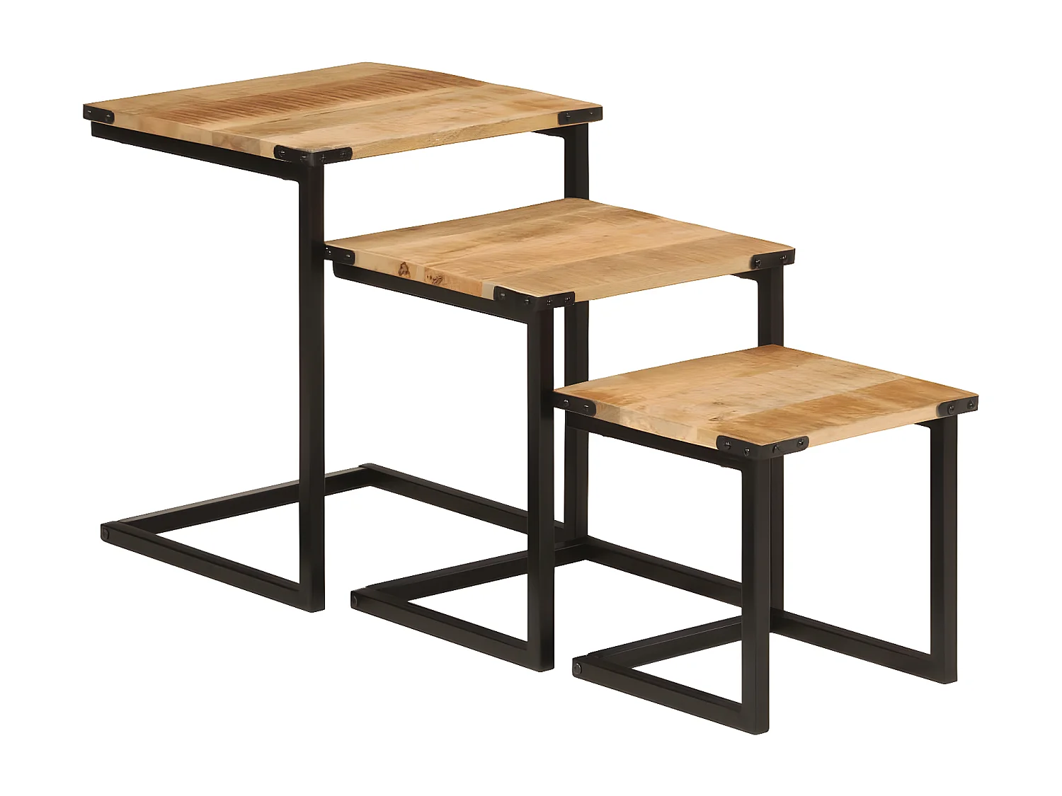 Tables basses gigognes 3 pcs bois massif de manguier et fer