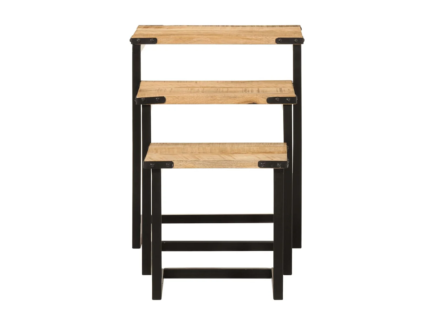 Tables basses gigognes 3 pcs bois massif de manguier et fer