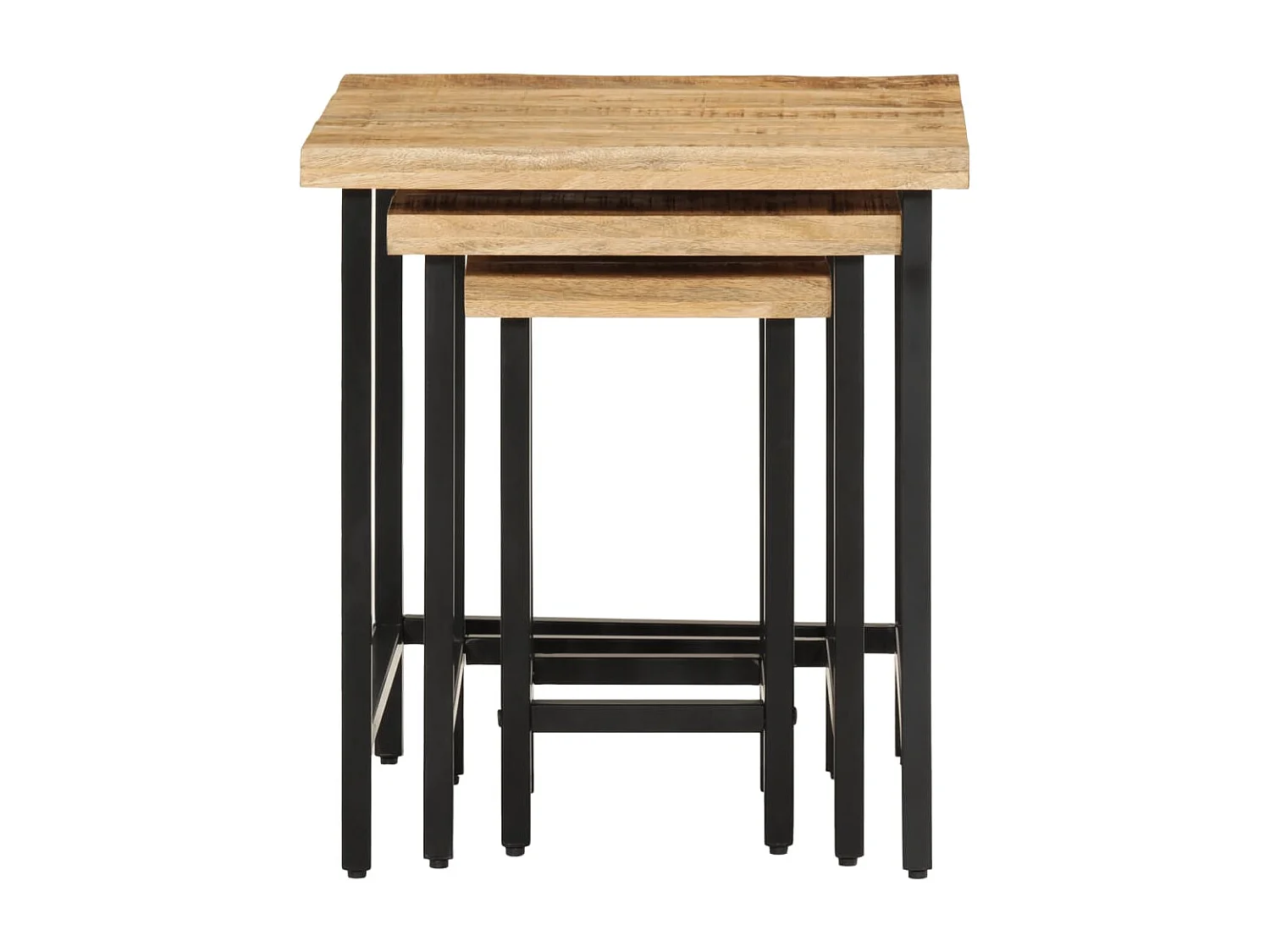 3-delige Salontafelset massief ruw mangohout en ijzer