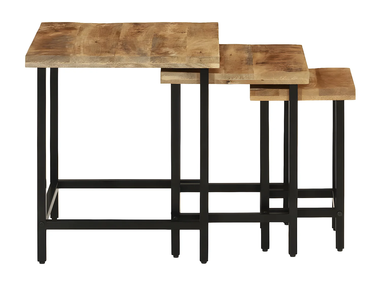 3-delige Salontafelset massief ruw mangohout en ijzer