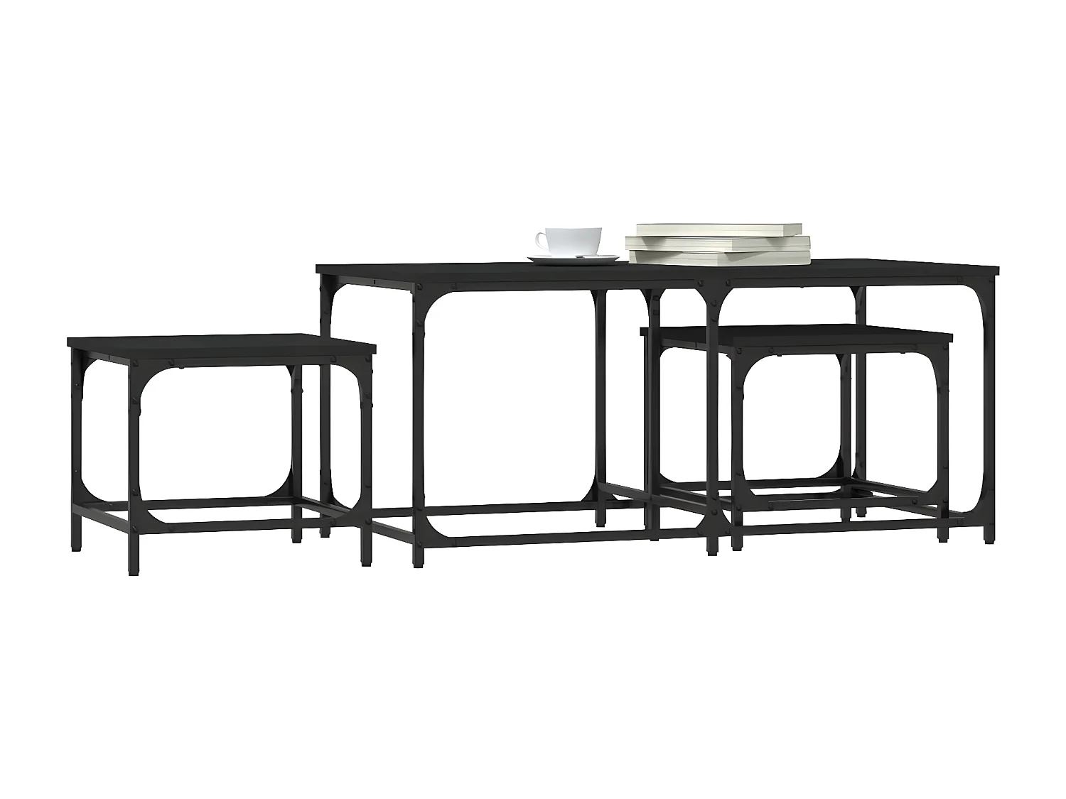 Tables basses gigognes 3 pcs noir bois d'ingénierie