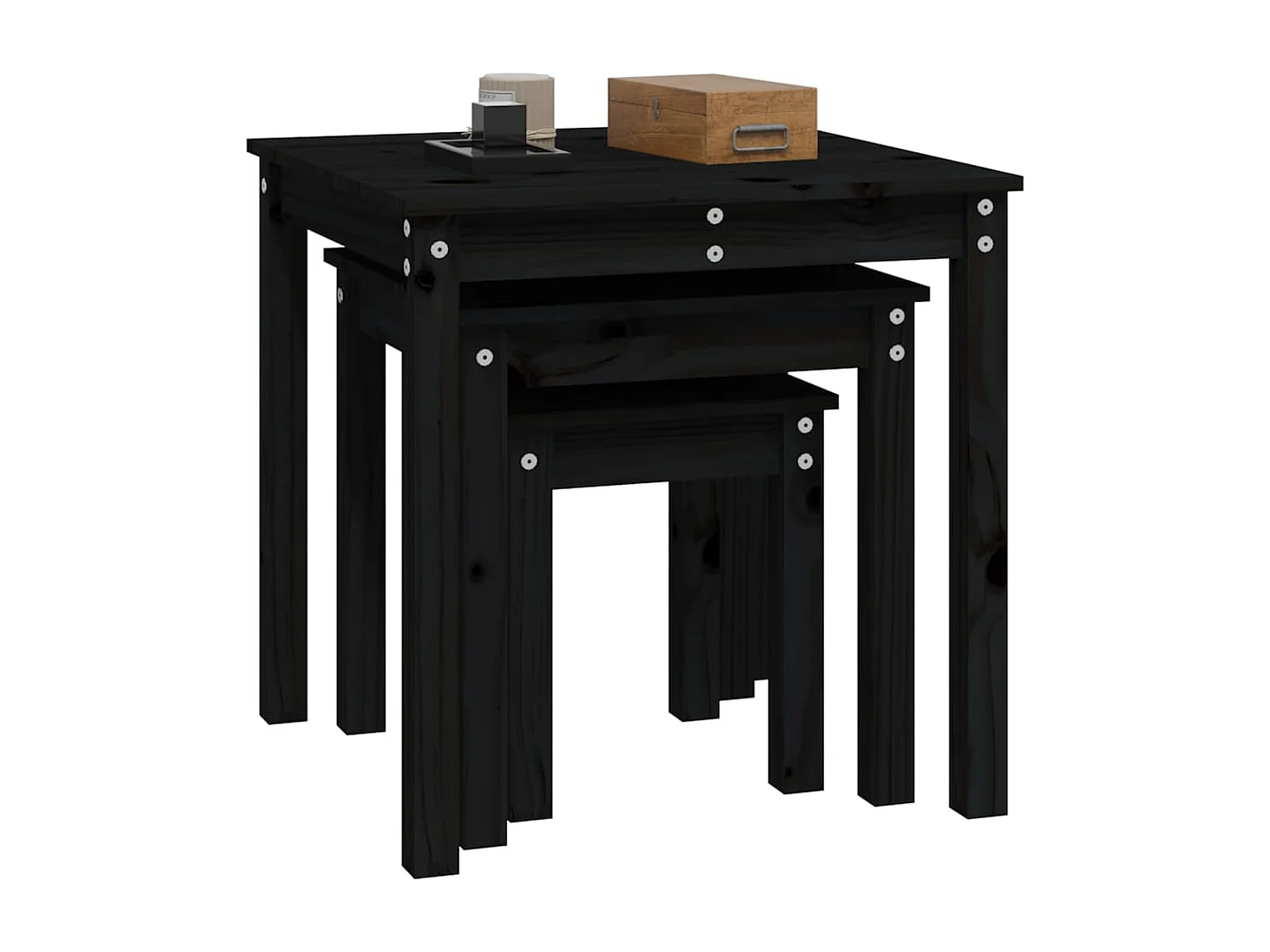 Tables gigognes 3 pcs Noir Bois de pin massif