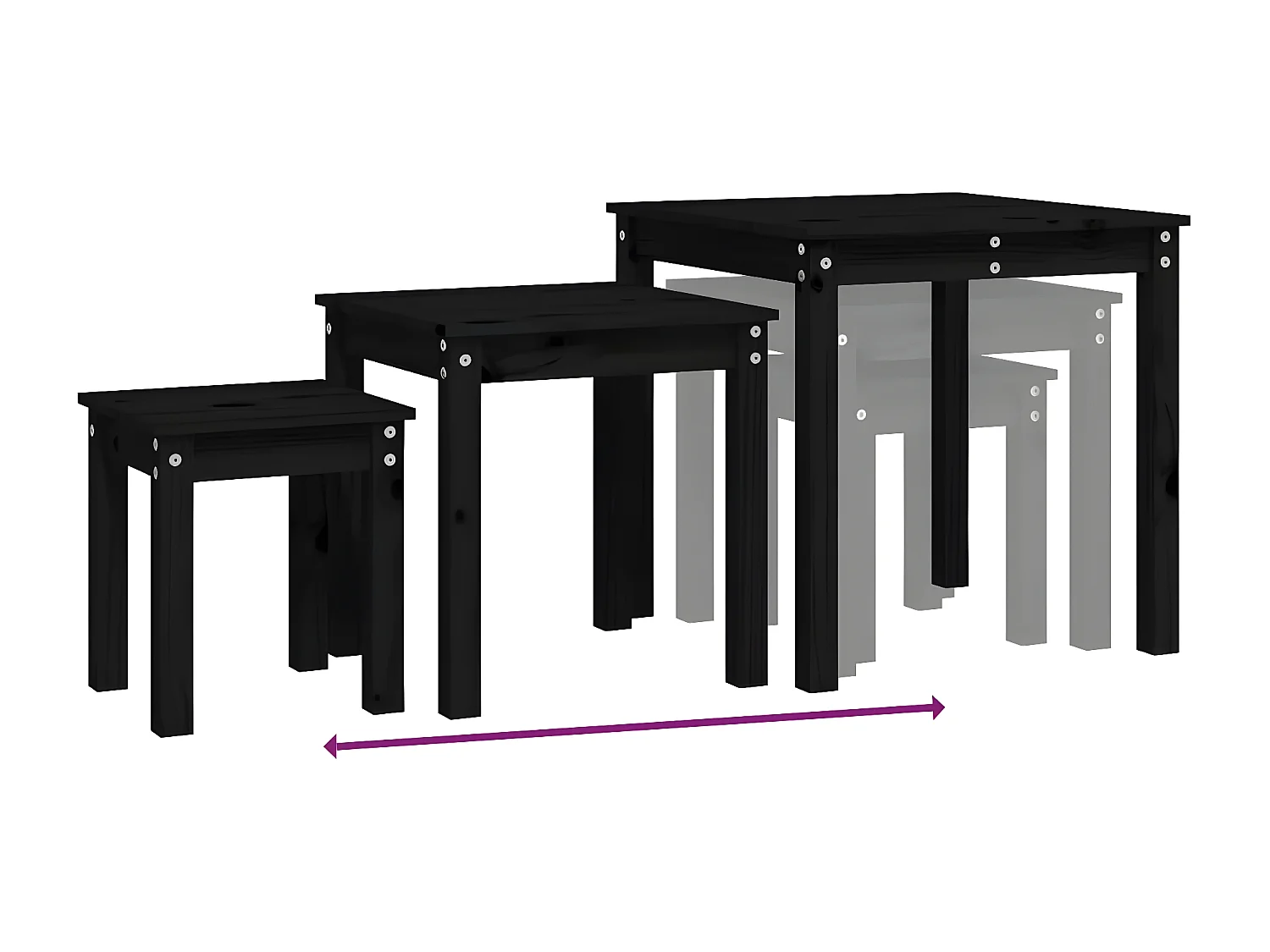 Tables gigognes 3 pcs Noir Bois de pin massif