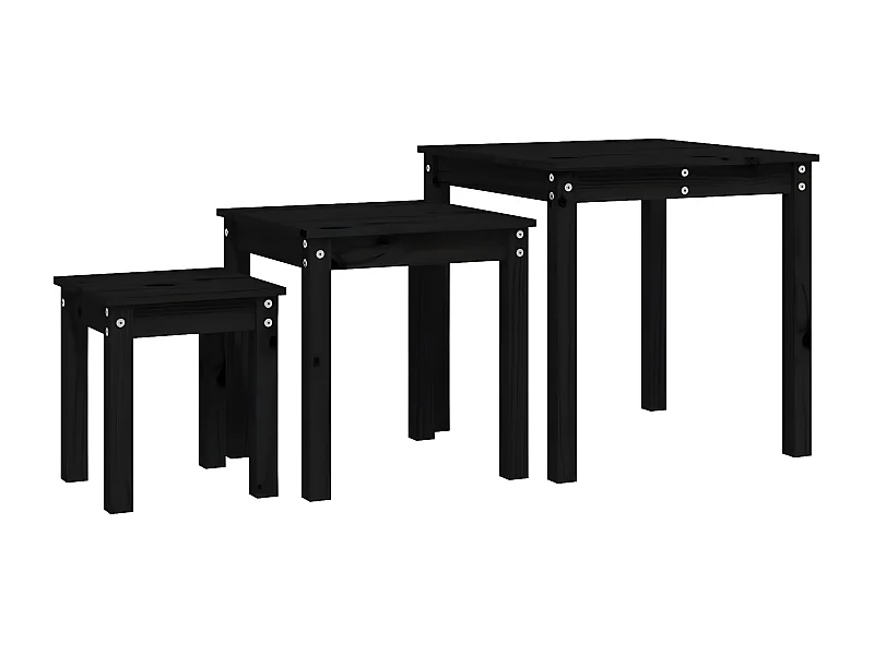 Tables gigognes 3 pcs Noir Bois de pin massif