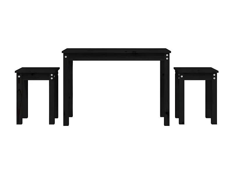 Tables gigognes 3 pcs Noir Bois de pin massif