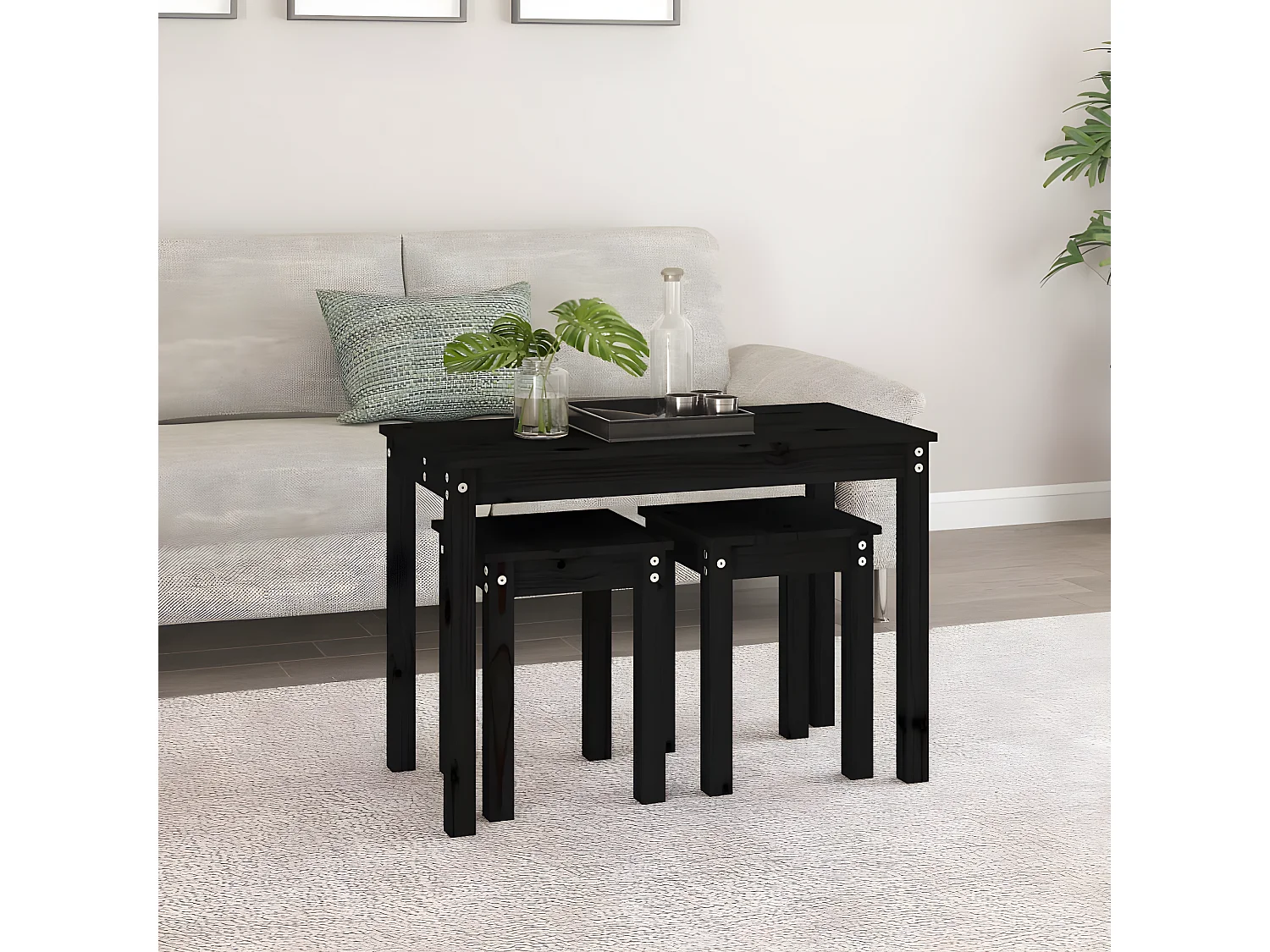 Tables gigognes 3 pcs Noir Bois de pin massif