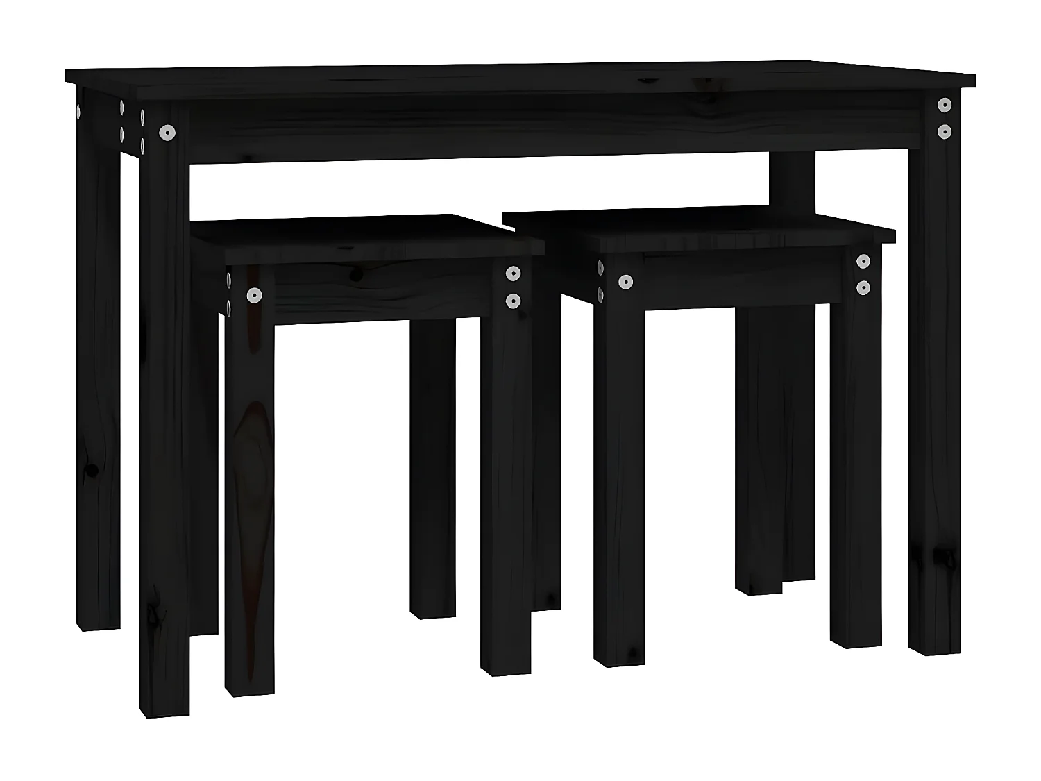 Tables gigognes 3 pcs Noir Bois de pin massif